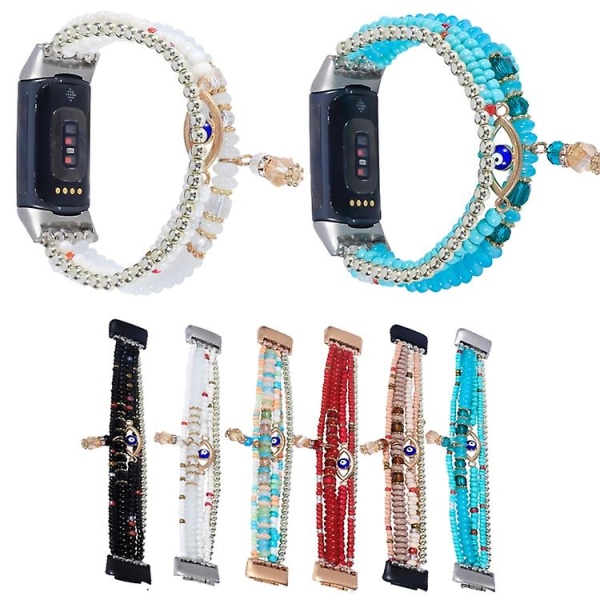 För Fitbit Charge 5 Eye Bead Chain Watch Band Red