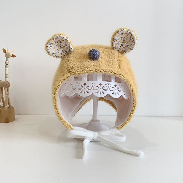 Sarjakuva Bear Baby Hat korvasuojaus Pom Pehmo Tyttö Boy Hat yellow