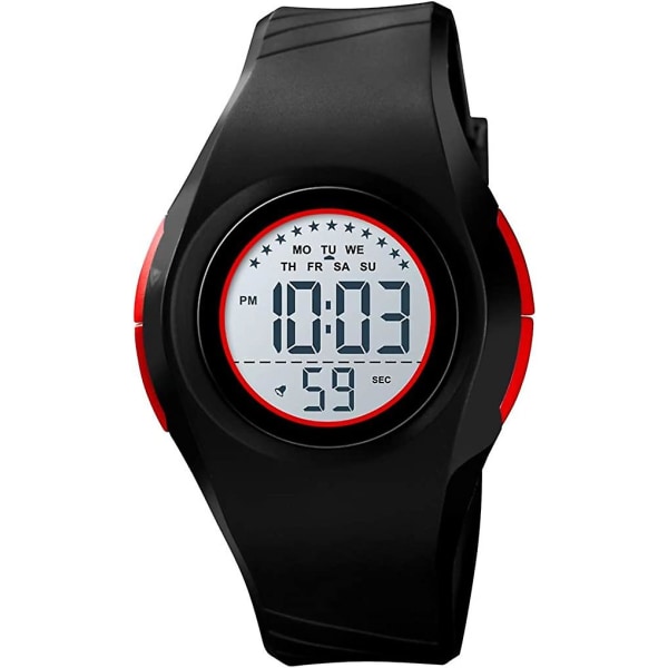 Barneklokke, quartz Digital Watch Sports Led Watch 50m vanntett (svart