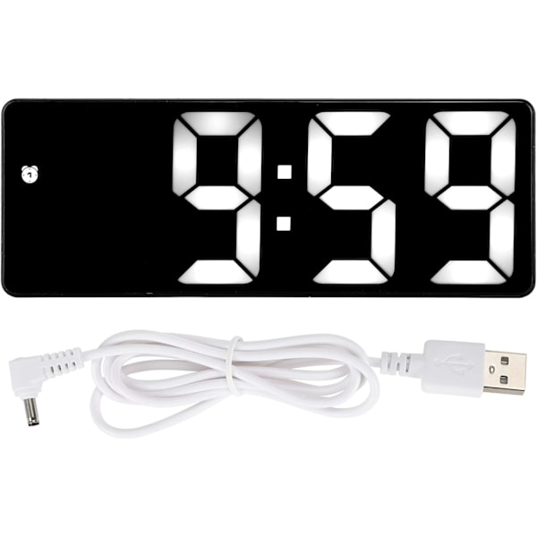 Väckarklocka LED Spegel Väckarklocka USB Elektronisk Digital Bordsladdningsbar Svart
