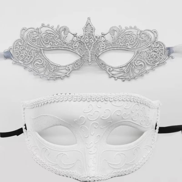 Masquerade Face Cover, Fashion Lace Couple Maskerade Face Cover White