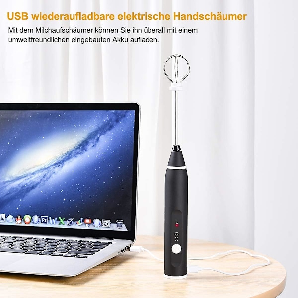Usb Genopladelig Mælkeskummer, 2 I 1 Håndholdt Batteridrevet, Sort