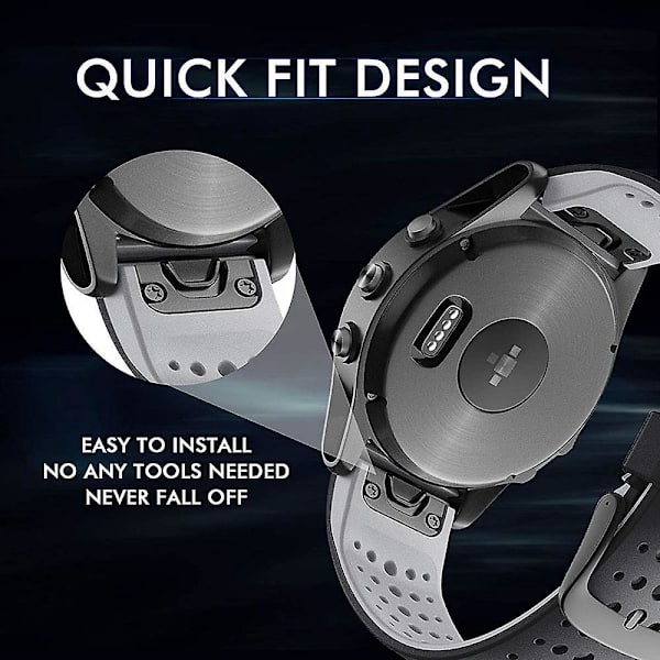 Reservedelerem for Garmin Fenix 5 5Plus 6 6Pro 7, 22mm silikon smartklokkehåndledd Black-grey