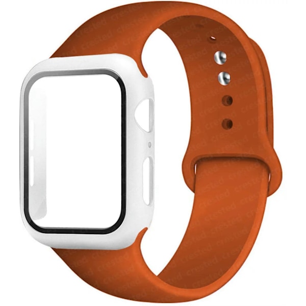 Case+ Armband för Apple Watch Band 44mm 40mm 38mm 42mm Silikonarmband med PC-skärmskyddsöverdrag iWatch 3 4 5 6 SE