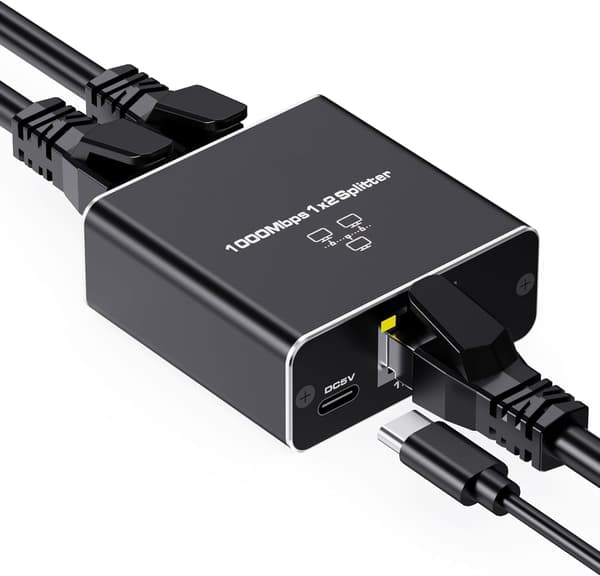 1000 Mbps Ethernet-splitter 1 til 2 Gigabit Ethernet-splitter RJ45-adapter med USB-strømkabel