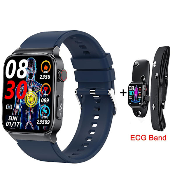 Ny E500 Blodsukker Smart Klokke Ekg Overvåking Blodtrykk Kroppstemperatur Smartwatch Menn Ip68 Vanntett Fitness Tracker - Smartklokker Blue-ECG Band