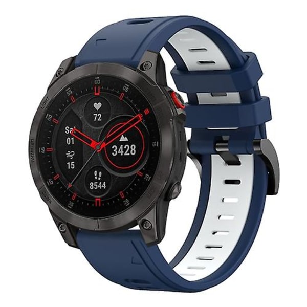 Til Garmin Epix Gen 2 22mm To-farvet Sports Silikone Urbånd Midnight Blue - White