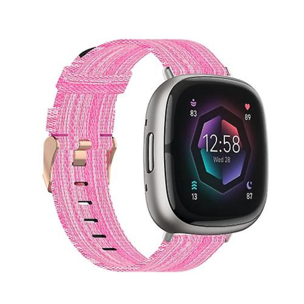 För Fitbit Sense Nylon Weave Canvas Watch Band Pink