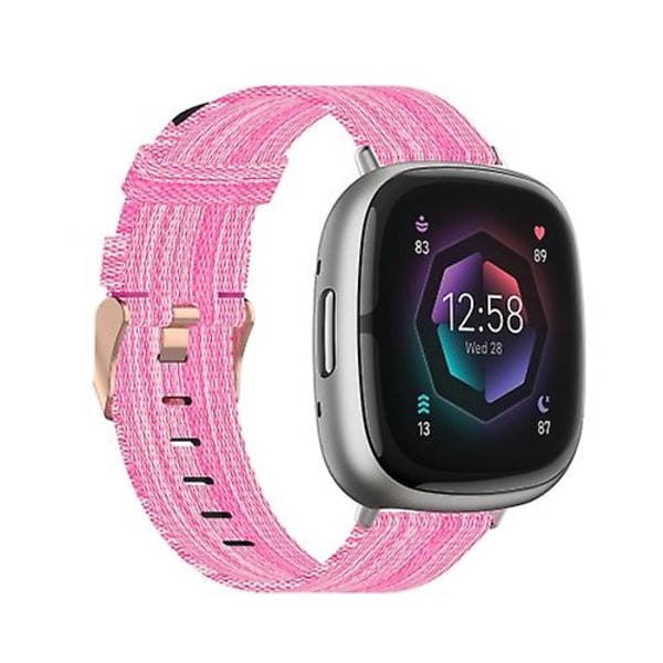 För Fitbit Sense Nylonvävd Canvas Klockarmband XER Pink