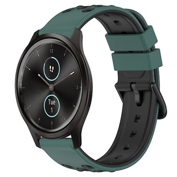 Til Garmin Garminmove Style 20 mm tofarvet porøst silikone urbånd Olive Green-Black