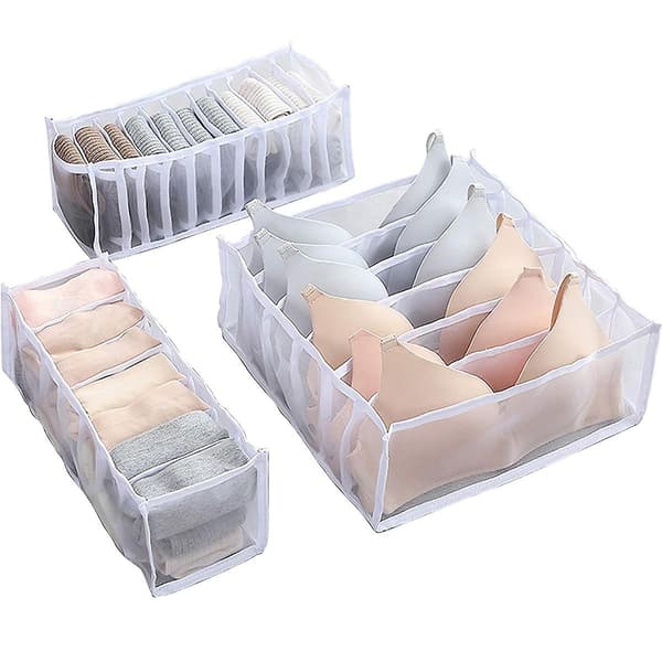 Underwear Organizer Skuffeskiller, sett med 3 Inkluderer 6+7+11 Celler White