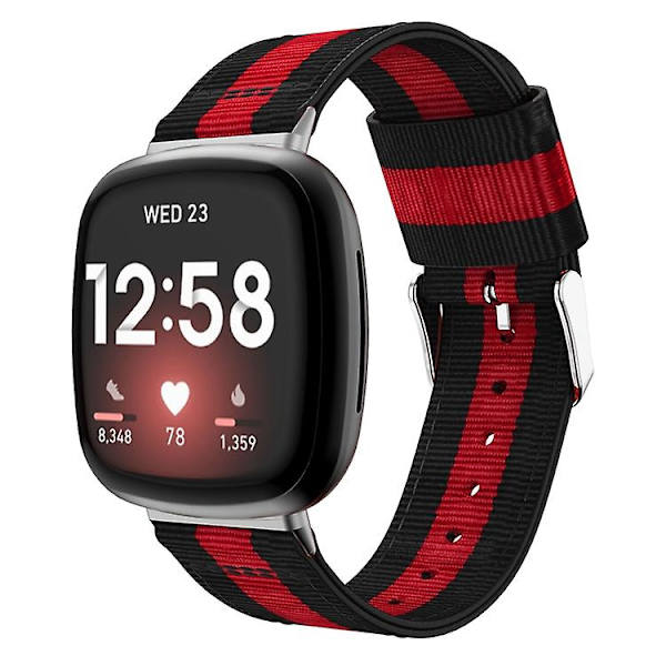 Til Fitbit Versa 3 Nylon urrem Red Black