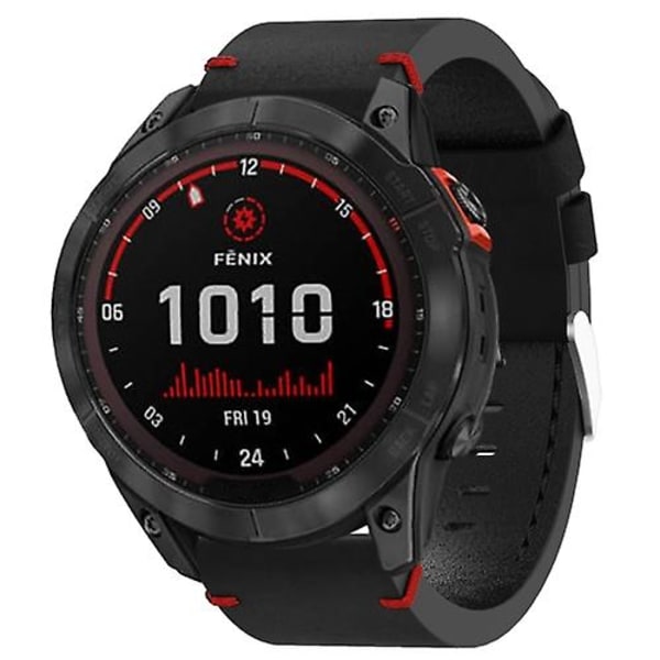 Til Garmin Fenix ​​7x Solar 26mm Læder Sutur Stål Spænde Urbånd Black