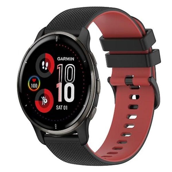 Til Garmin Venu 2 Plus 20mm Ternet Tofarvet Silikone Urrem EWC Black-Red