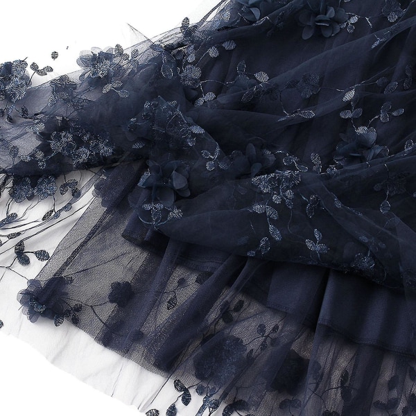 Lång Tutu-kjol i tyll för kvinnor 3d-blombroderi Enfärgad midi- mesh med hög midja Navy
