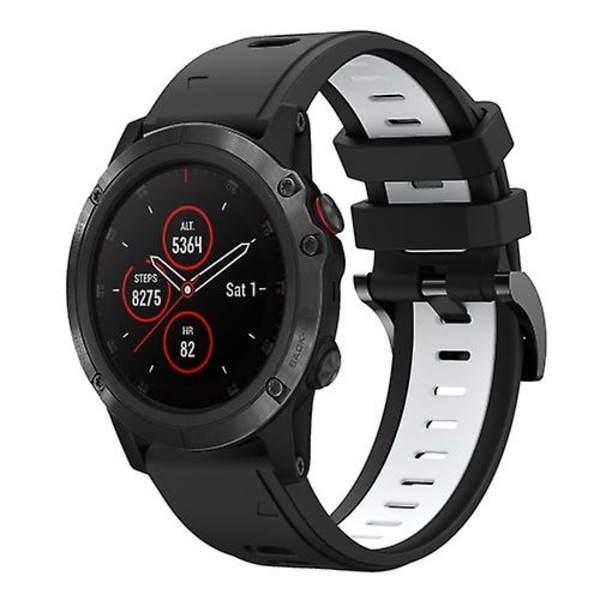 Til Garmin Fenix ​​5x Plus 26mm To-farvet Sports Silikone Urbånd Black-White