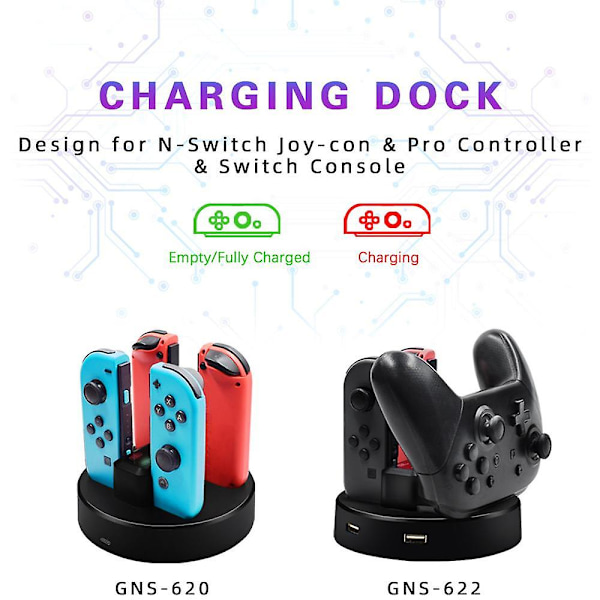 Opladningsstation Dock Kompatibel Med 4 Nintendo Switch Vært Oplader Controllere