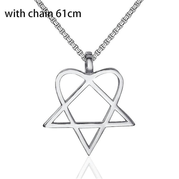 Heartagram Star Heart Him Mens Womens Rustfritt Stål Anheng Halskjede Vintage Smykker Style 2-chain 61cm