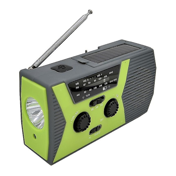 Håndsveiv solnødradio 2000mah Noaa værradio håndsveiv radio lommelykt mobiltelefonlader Am Fm radio green