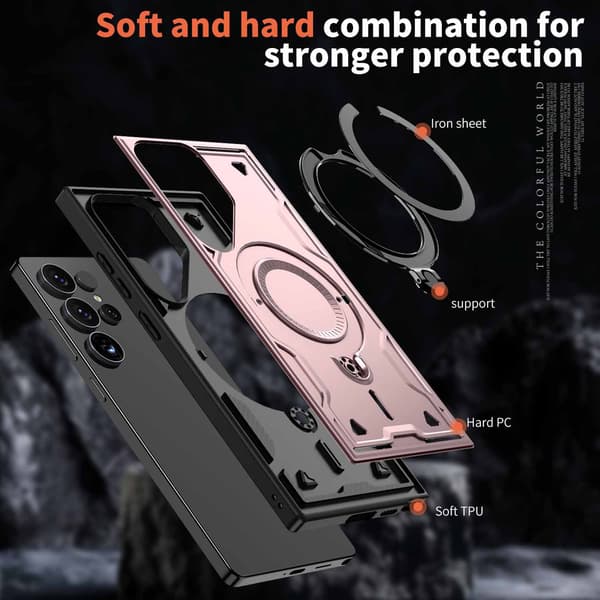Magsafe-deksel for Samsung Galaxy S24 Ultra 360° Roterende Stativ Rose Gull