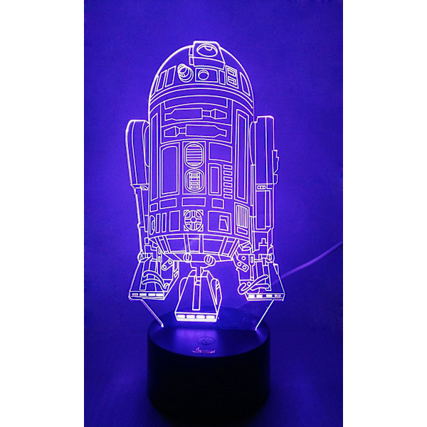 R2-d2 Robot 3d Nattljus Led Illusion Lampa Sängbordsbordslampa, 7 färgskiftande lampor med akrylplatta & absbas & USB laddare