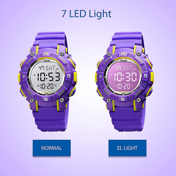 Kids Digital Watch Pojkar Flickor, Sport Military Watch 50m Vattentät/led ljus Alarm/stoppur/kalender Armbandsur för pojkar (lilaviolett)