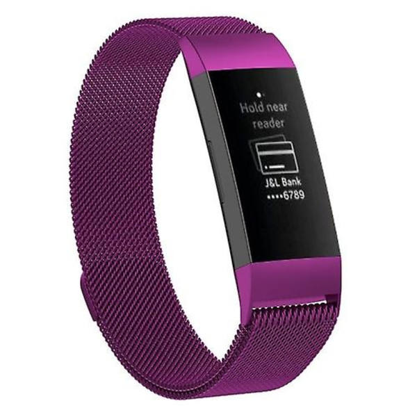 Magneturbånd i rustfrit stål til Fitbit Charge 3 Dark Purple