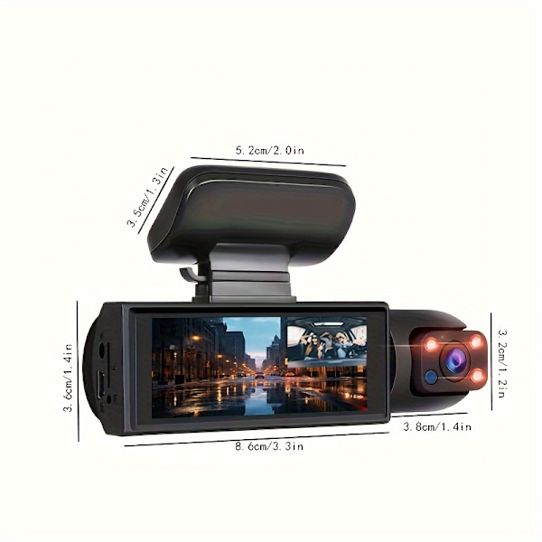 Camrea Bil Färdskrivare Dash Cam för Bilar Bilkamera med IR Mörkerseende Loop-inspelning med 3,16 tums IPS-skärm