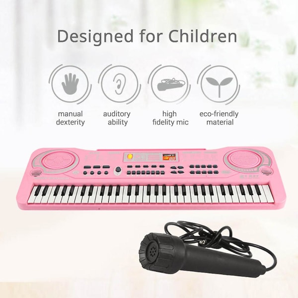 61 tangenter Elektronisk orgel USB Digital Keyboard Piano Musikinstrument Barnleksak med mikrofon Pink