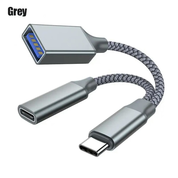 Feylan 2-i-1 Type-C till USB OTG-adapterkabel med pd10w snabbladdningsport för Samsung Huawei Xiaomi Laptop Tablet USB2.0-adapter CHINA Gray