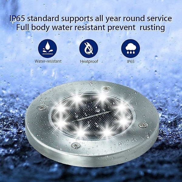 Solar Ground Lights, 8 Led Hage Lights Disk Lights In-ground Utendørs Landskap Belysning For Plen Patio Pathway Yard Deck Gangvei 4 Pack