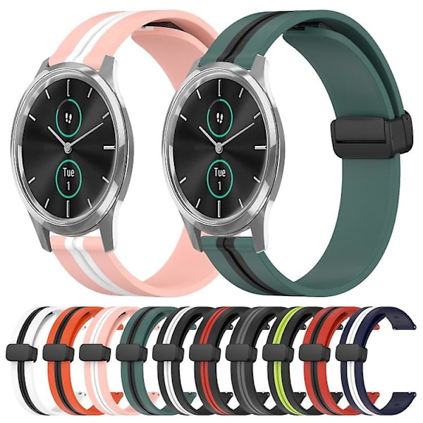 Til Garminmove Luxe 20 mm folde magnetisk lås silikone urbånd Black-White