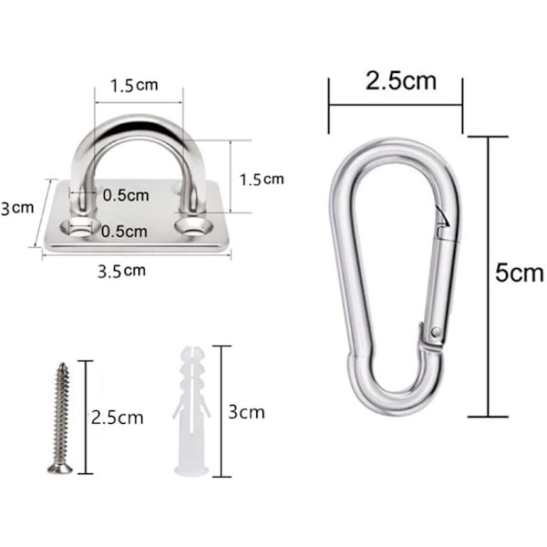 Rektangulärt Öga i Rostfritt Stål med Loop och Karabinklämmor - Marin Hårdvara Set
