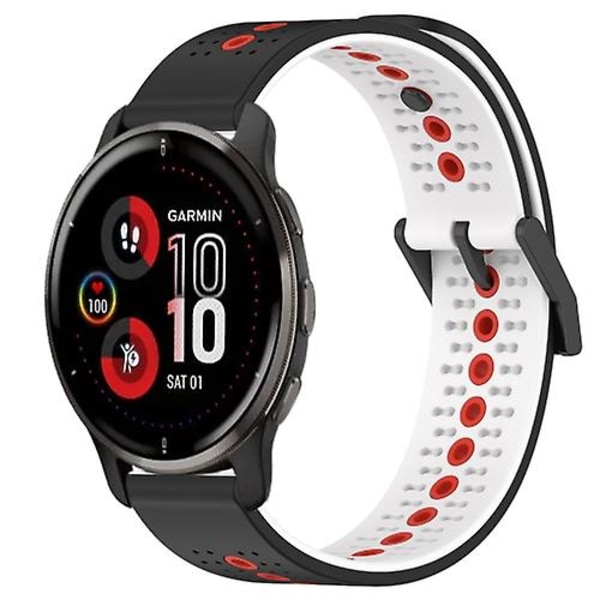 Til Garmin Venu 2 Plus 20mm Tricolor åndbar silikone urrem Black-White-Red