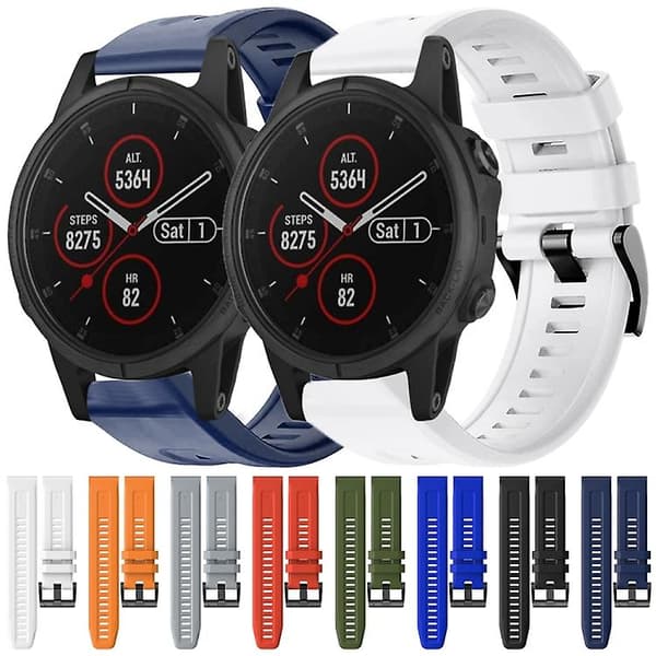 Til Garmin Fenix ​​5s Plus metalspænde ensfarvet silikoneurrem Black