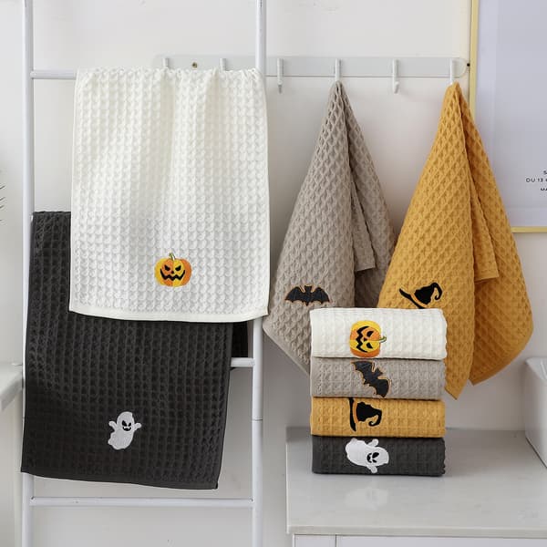 Halloween-tryckta handdukar, bekväm ren bomull, 3 st grå/35x80cm