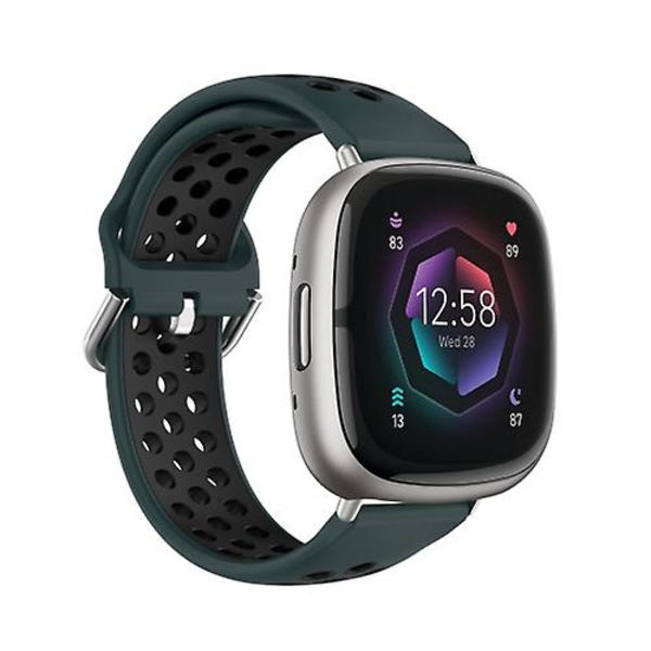 För Fitbit Sense Tvåfärgat perforerat watch som andas Olive Green - Black