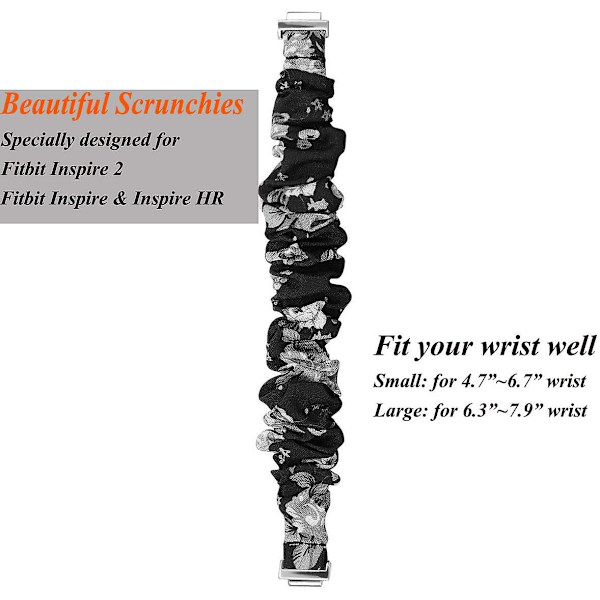 Scrunchies kompatibel med Fitbit Inspire 2 Band/inspire Hr Band/inspire Black Grey Flower Small