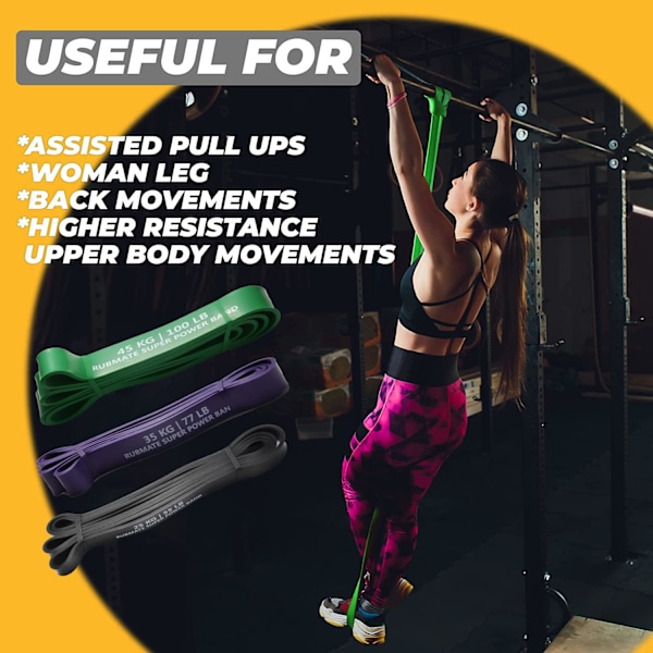 Pull Up Assistansband, Styrka Tjockt Stretchband för Styrketräning, Stretching, Mobilitetsövningar, Uppvärmning, Återhämtning, Seriös #03 Svart - Enstaka