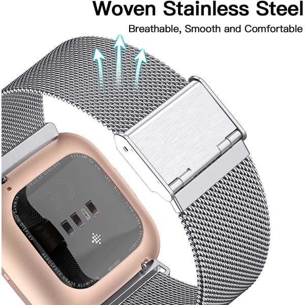 Fitbit Versa/fitbit Versa 2 Band För Dam Herr, Justerbar Rostfri Silver