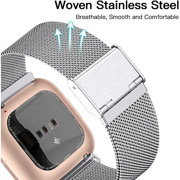 Fitbit Versa/fitbit Versa 2 Band For Dame Menn, Justerbar Rustfri Silver