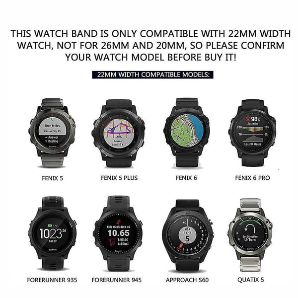 Reserve Rem til Garmin Fenix 5 5Plus 6 6Pro 7, Silikone 22mm Smartwatch Håndled Black-grey
