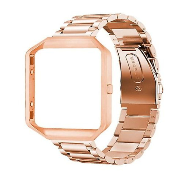 Til Fitbit Blaze metalramme sommerfuglespænde tre perler i rustfrit stål metalurbånd Rose gold