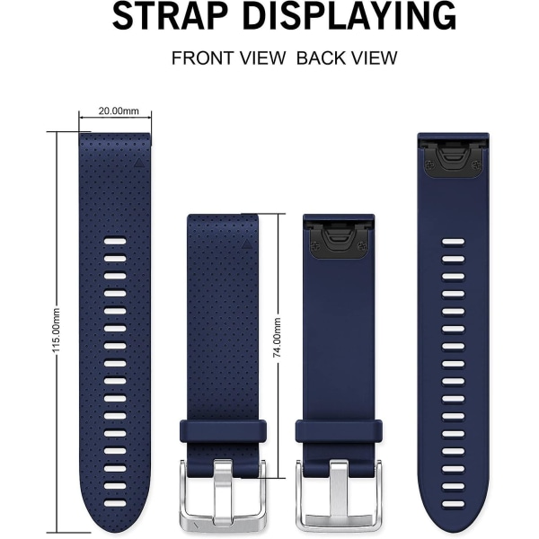 Ersättningsrem för Fenix ​​5s Plus/fenix 6s Pro/fenix 7s/d2 Delta S Smartwatch (silver Spänne-mörkblå) Dark Blue