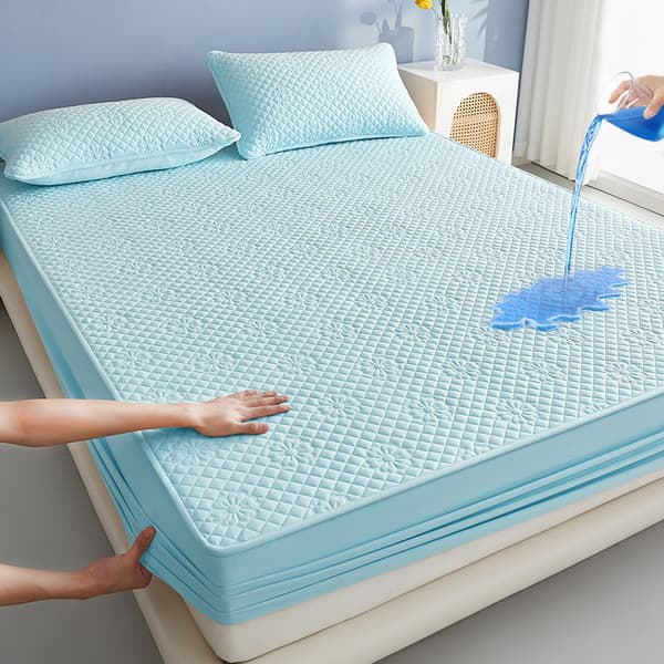 Jasmine tekstur vanntett madrassbeskytter med elastiske stropper (blå/200x200cm)