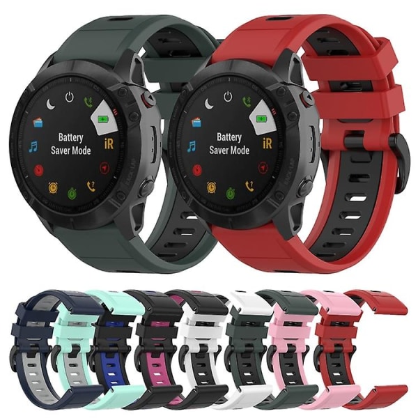 För Garmin Fenix ​​7 22mm Tvåfärgad Silicone Jack Watch Band Black Magenta