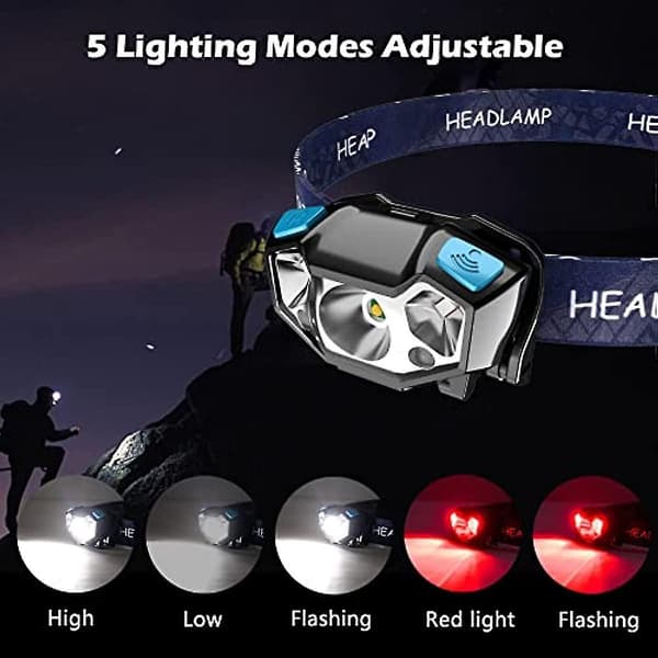 Hodelykt oppladbar, gestusdeteksjon LED hodelykt, IPX4 vanntett hodelykt, 5 moduser for sykling, camping