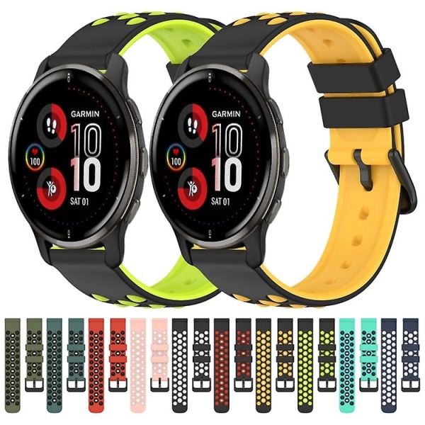 Til Garmin Venu 2 Plus 20 mm tofarvet porøst silikone urbånd Black-Yellow