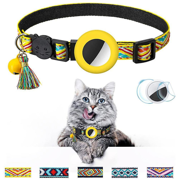 Katthalsband för husdjur med klocka Justerbar kattungehalsband Silikon Air Tag Hållare Case Yellow