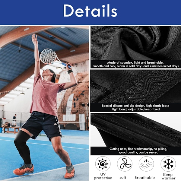 Kompresjonsleggsleeves, lange knebeskyttere med UV-beskyttelse for menn og kvinner 4PCS